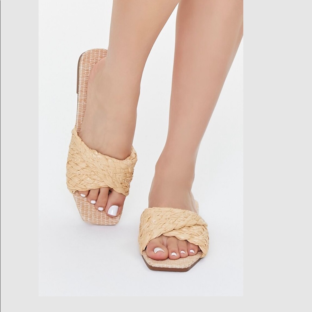 Braided Square-Toe Straw Sandals